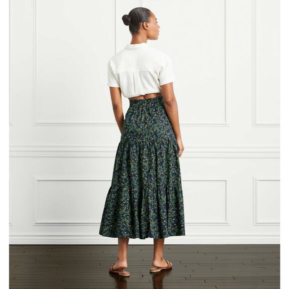 Hill House Home The Camilla Maxi Skirt S Midnight Garden Cotton Tiered - Picture 3 of 5